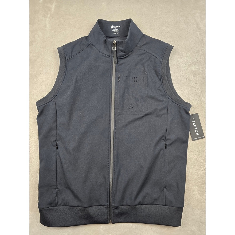 New‎ Peloton Structured Vest Mens L Black Full Zip Cycling Athleisure Sleeveless